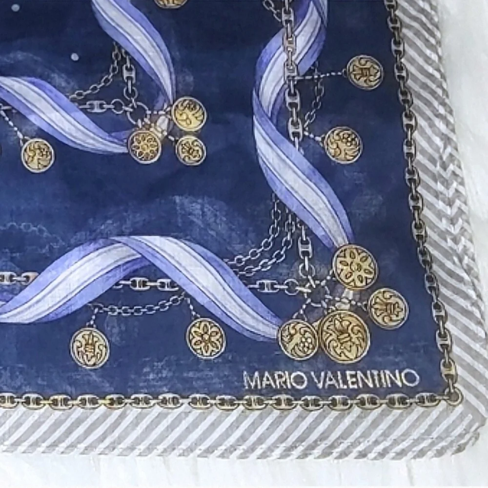 Mario Valentino Navy and Gold Patterned Scarf (NWOT) - Picture 4 of 5